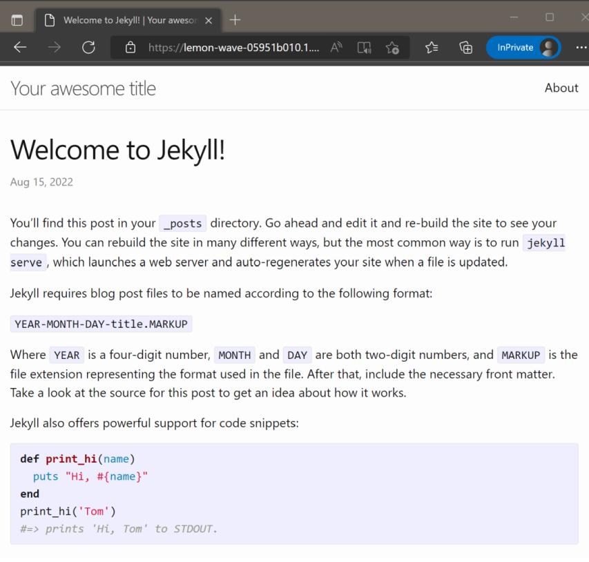 Azure hosted jekyll static site