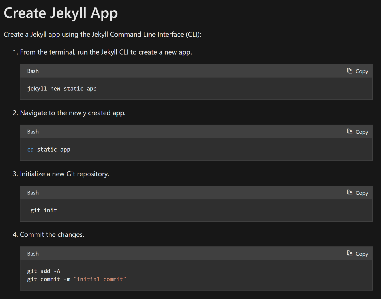 Four easy steps to create a Jekyll app