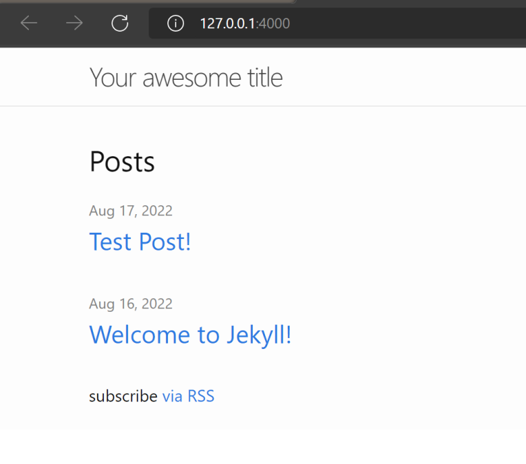 Default Jekyll static web app page view