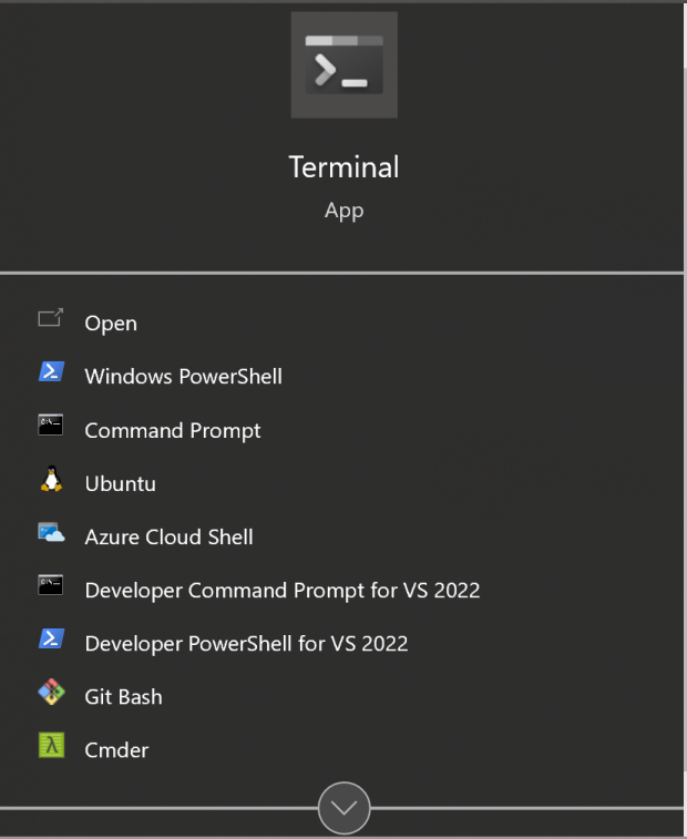 Windows start menu with Ubuntu for windows icon
